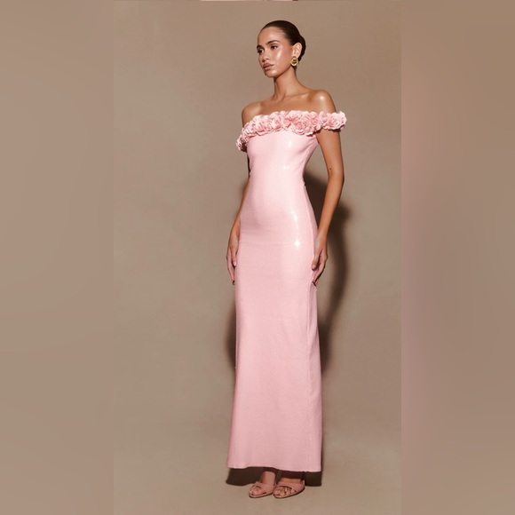 Meshki Carrie Baby Pink Sequin Dress with Floral Detail size small - Picture 3 of 5